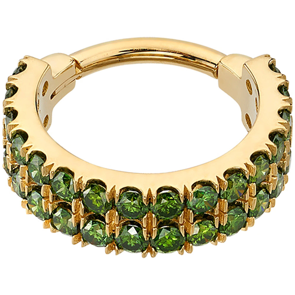 "Rachel 2 Row Telesto" Hinge Ring in Gold with Emerald Green Diamonds