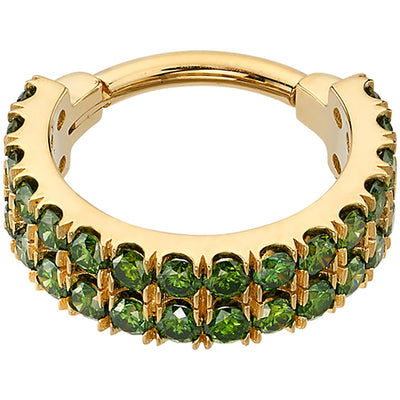 "Rachel 2 Row Telesto" Hinge Ring in Gold with Emerald Green Diamonds