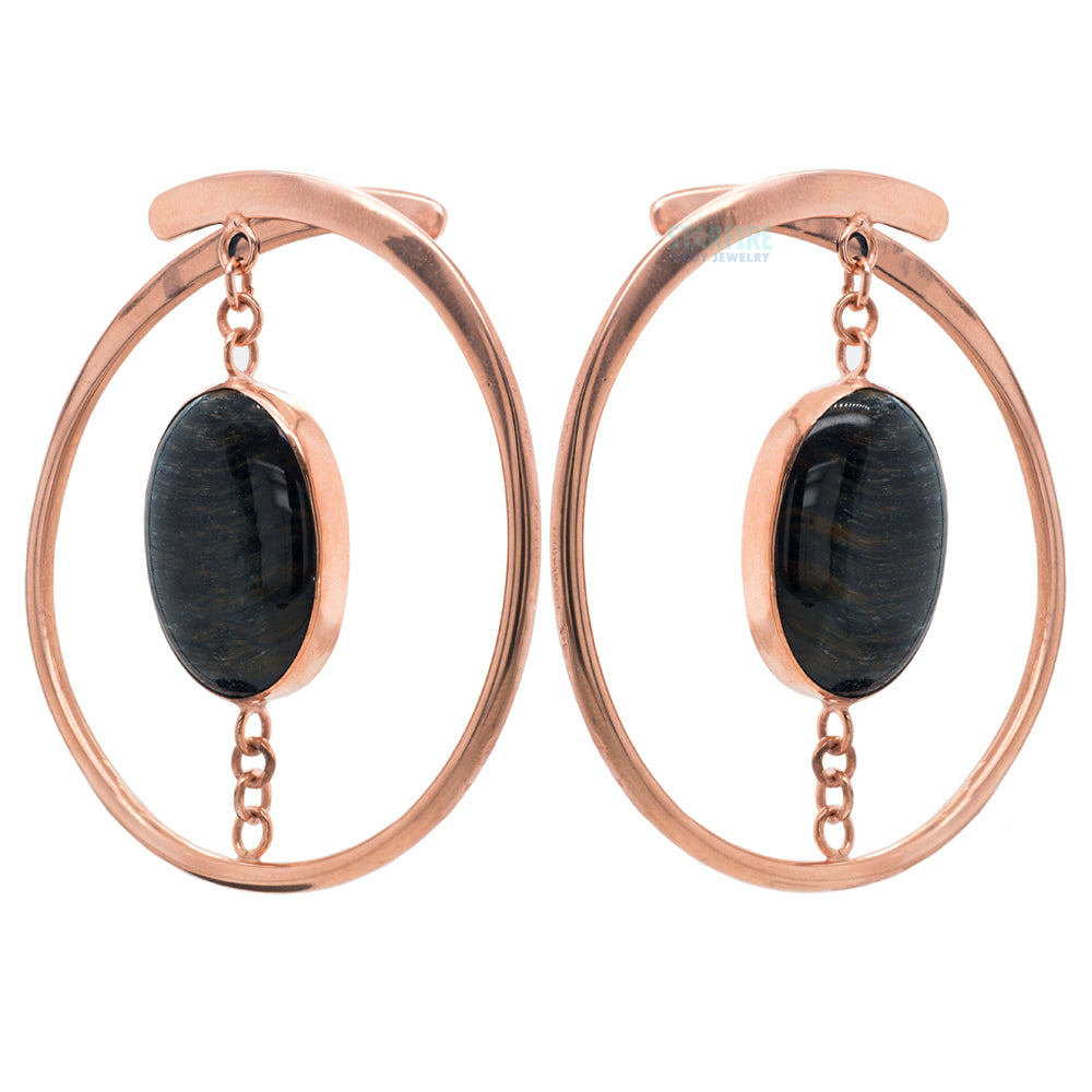 "Stay Sexy" Earrings - Rose Gold + Suspended Blue Tiger's Eye