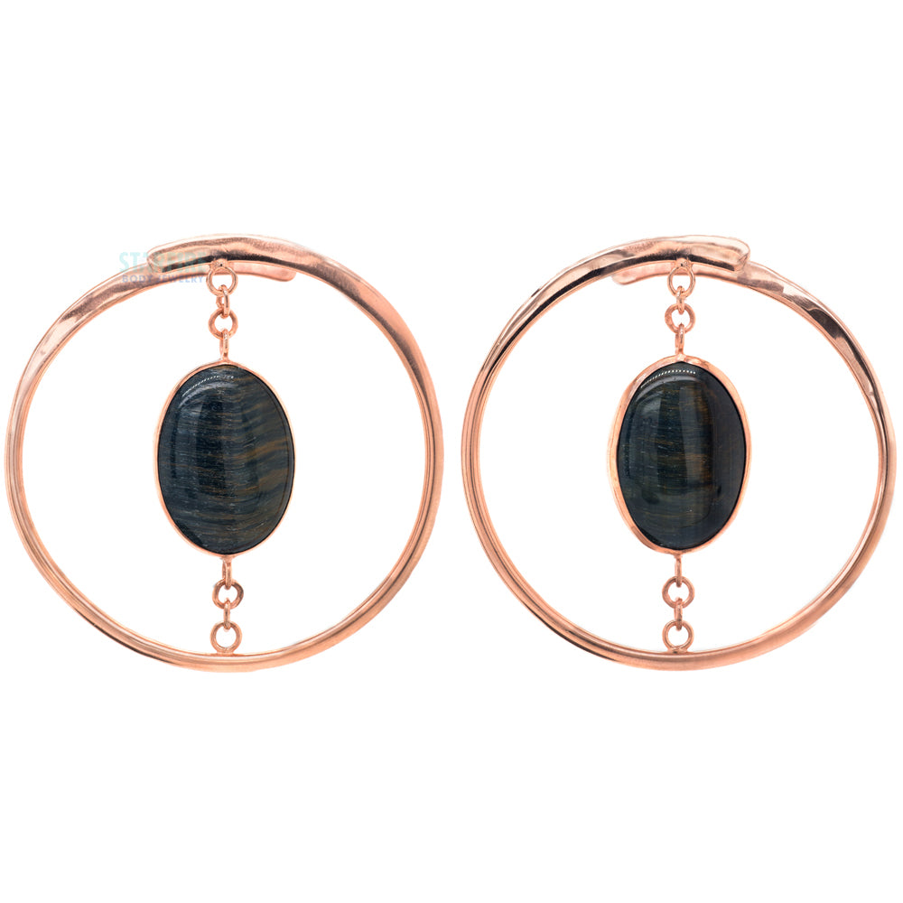 "Stay Sexy" Earrings - Rose Gold + Suspended Blue Tiger's Eye