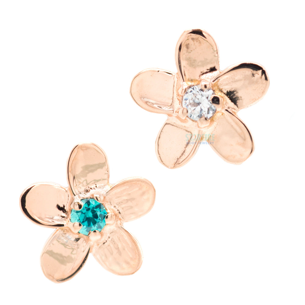 Plumeria Threaded End in Rose Gold with Brilliant-Cut Gems