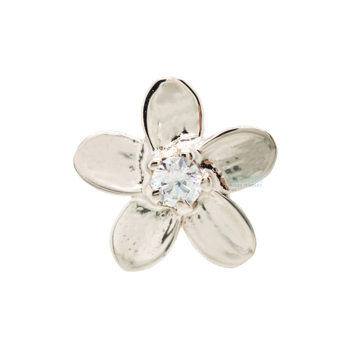 Plumeria Threaded End in White Gold with Brilliant-Cut Gems