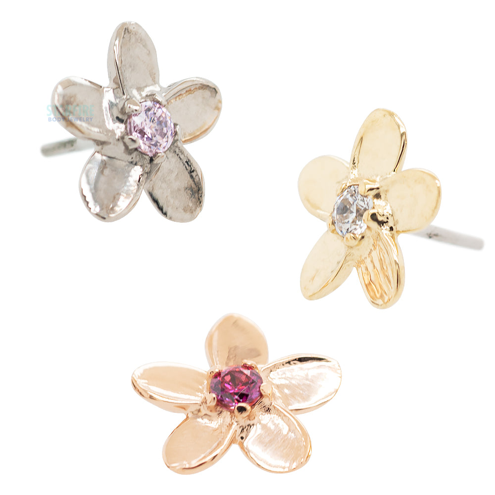 threadless: Plumeria End in Gold with Brilliant-Cut Gems