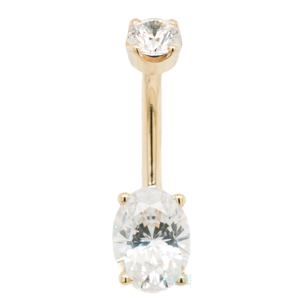 Oval Prong Navel Curve in Gold & Platinum with White CZ
