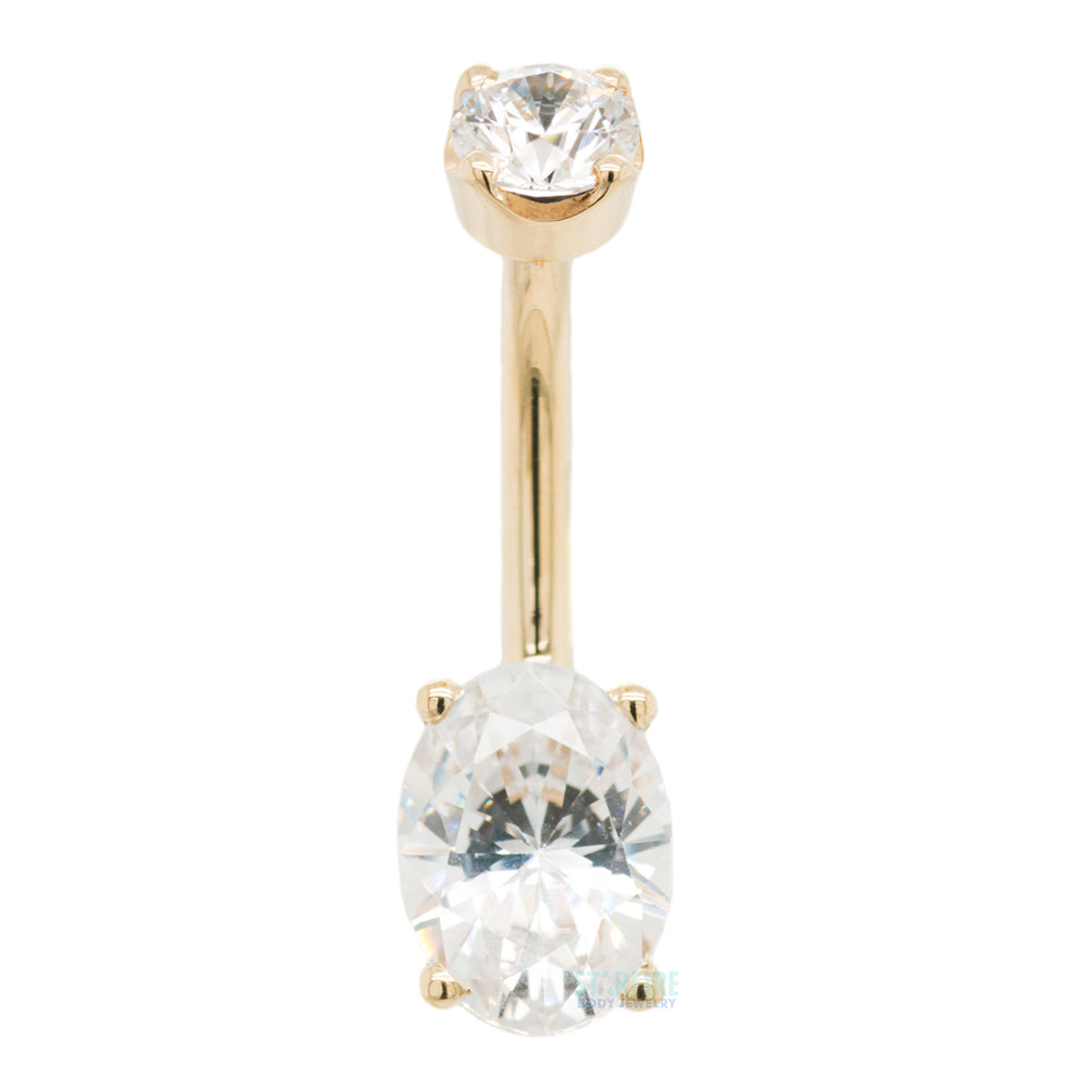 Oval Prong Navel Curve in Gold with White CZ
