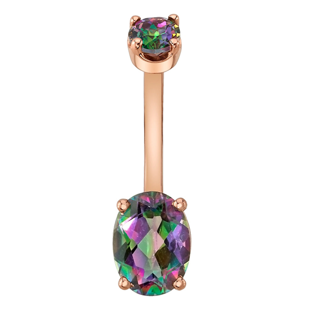 Oval Prong Navel Curve in Gold & Platinum with Mystic Topaz