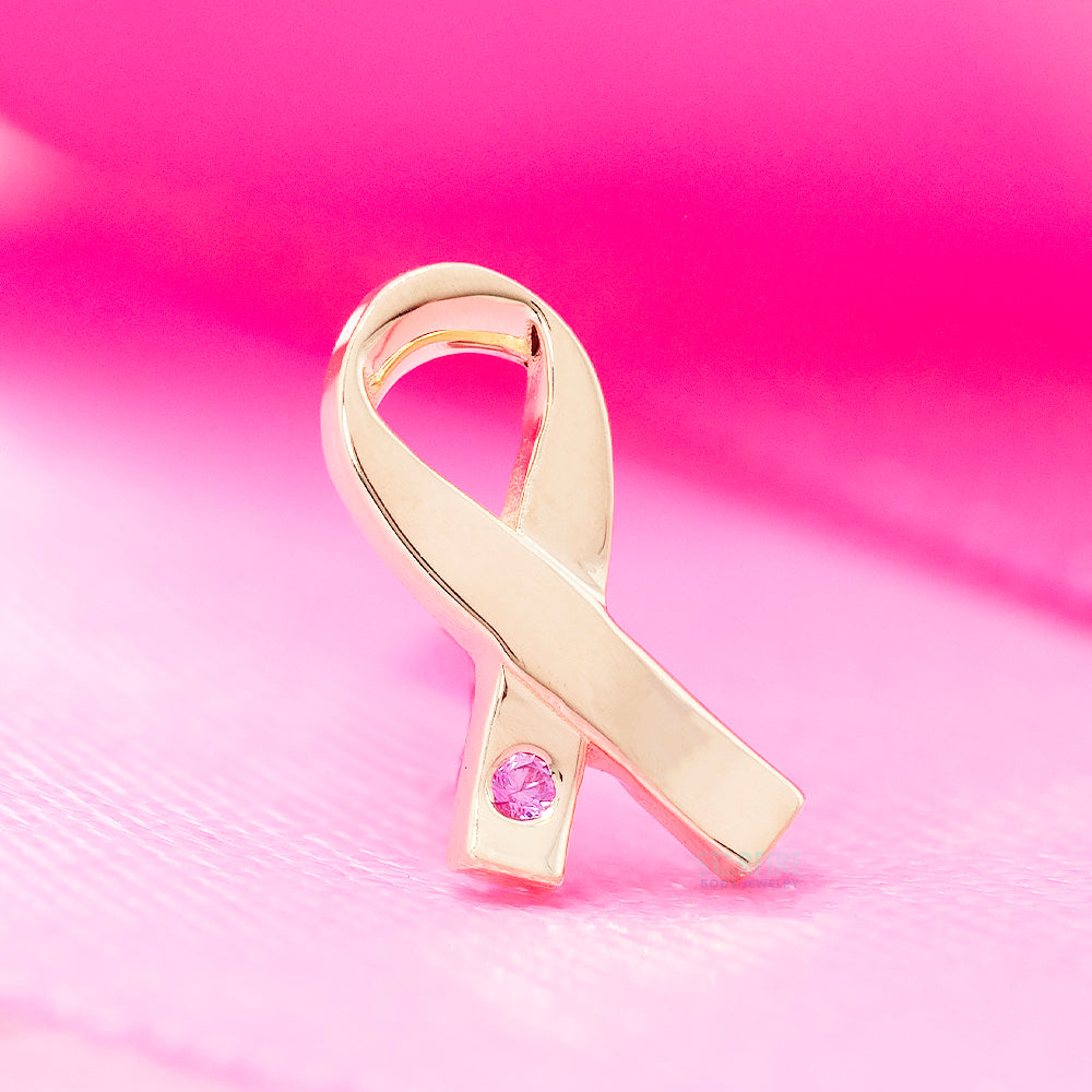 Breast Cancer Awareness Ribbon Threaded End in Gold & Platinum with Pink Sapphire