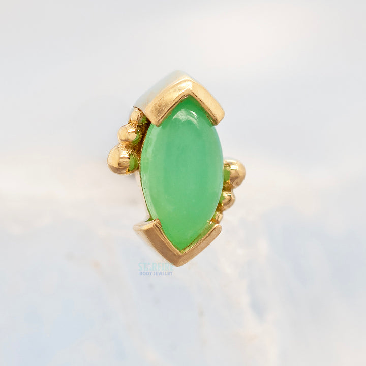 Beaded Marquise Threaded End in Gold & Platinum with Chrysoprase