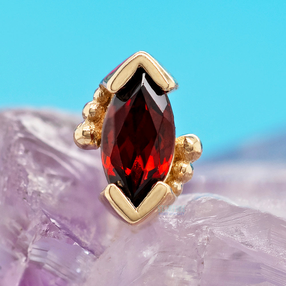Beaded Marquise Threaded End in Gold & Platinum with Garnet