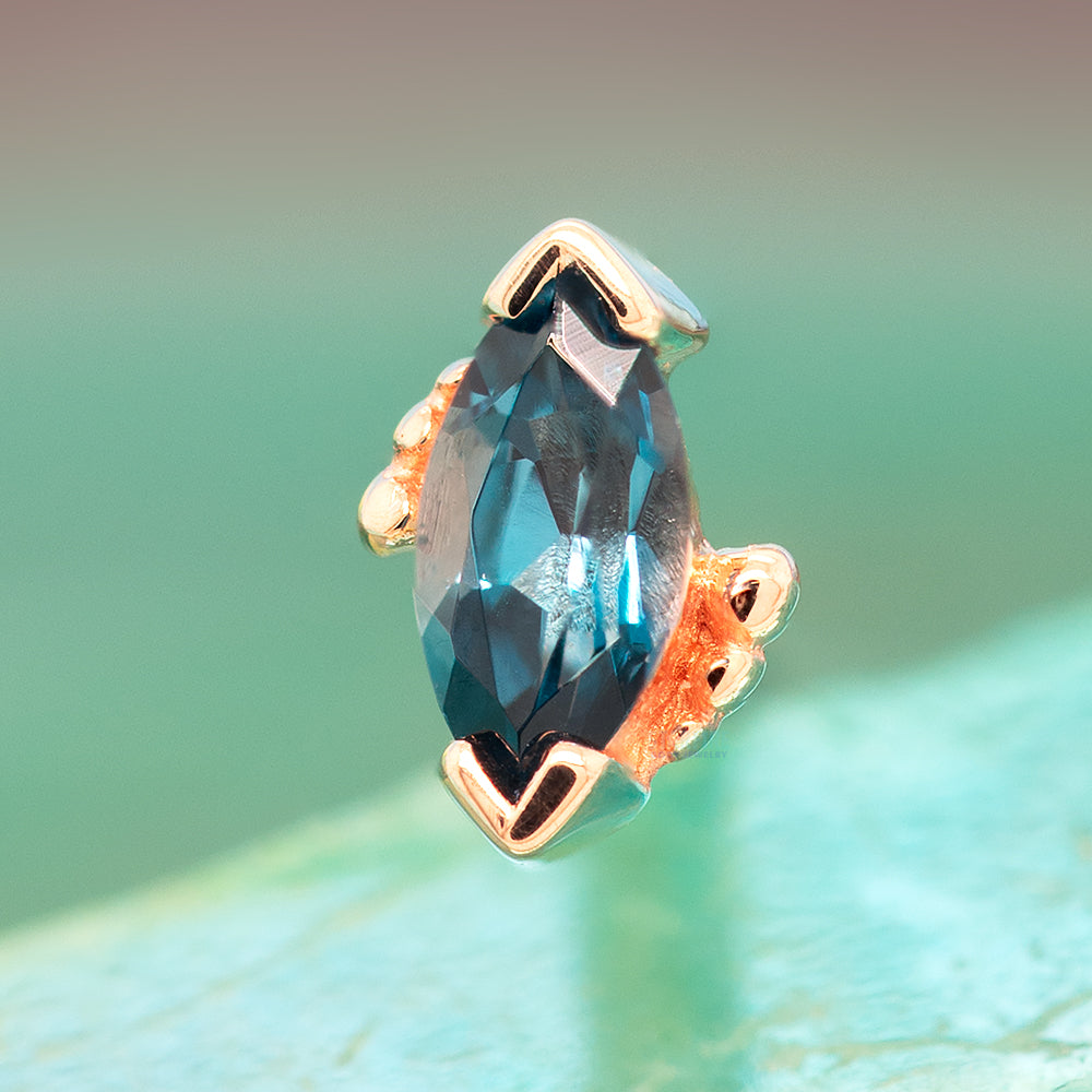 Beaded Marquise Threaded End in Gold & Platinum with London Blue Topaz