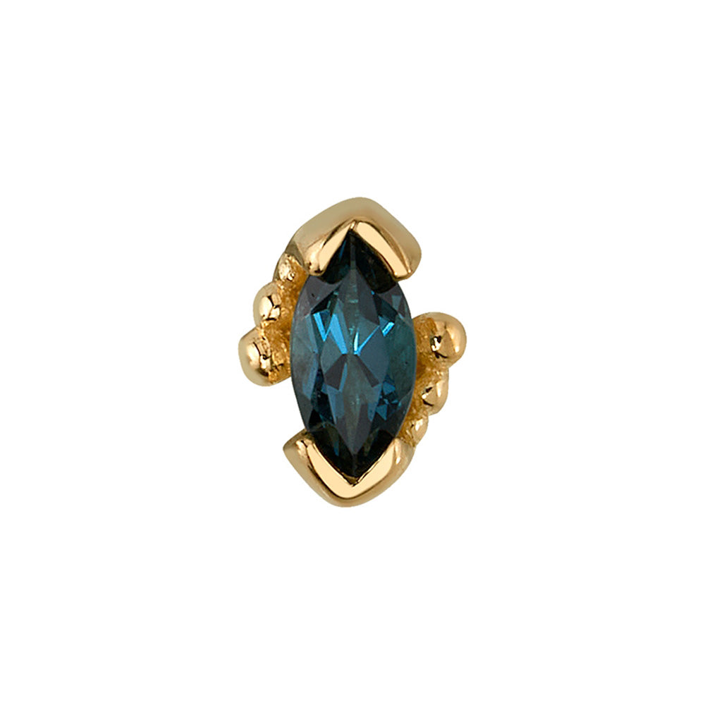 Beaded Marquise Threaded End in Gold & Platinum with London Blue Topaz