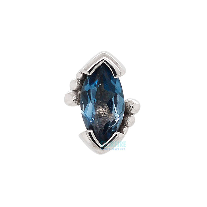 Beaded Marquise Threaded End in Gold & Platinum with London Blue Topaz