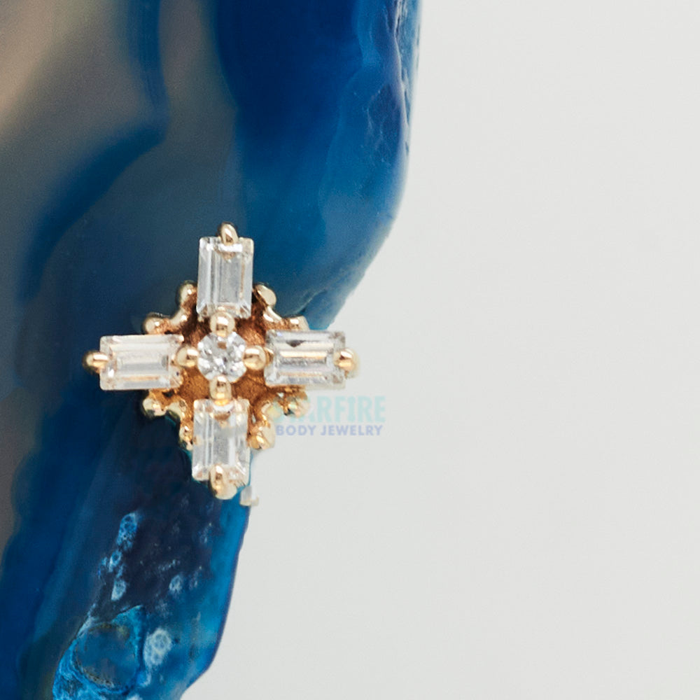 "Gaia" Threaded End in Gold with White CZ's