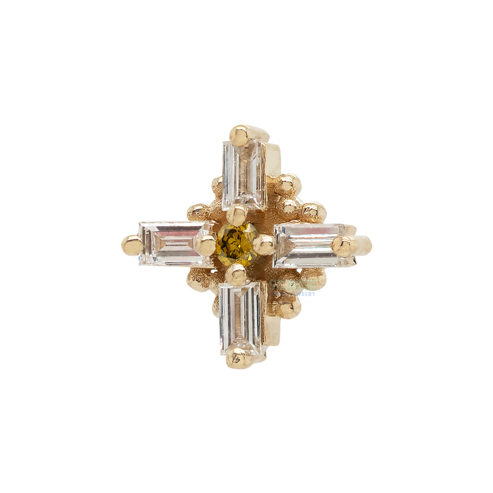 "Gaia" Threaded End in Gold with White Diamond & Golden Yellow Diamond