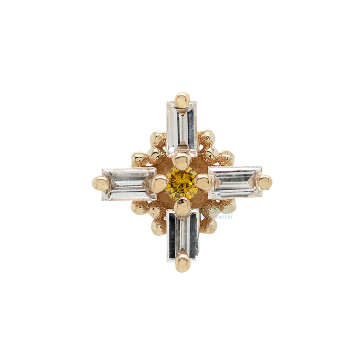 "Gaia" Threaded End in Gold with White Diamond & Golden Yellow Diamond