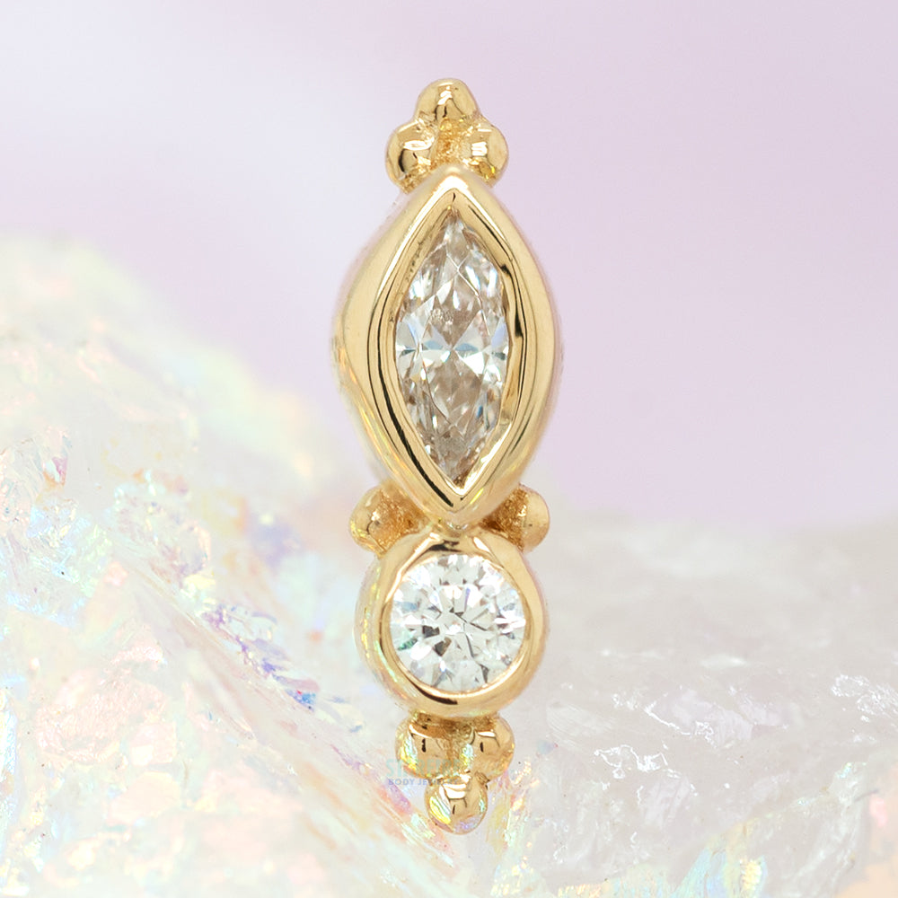 "Mai Marquise" Threaded End in Gold & Platinum with White CZ's
