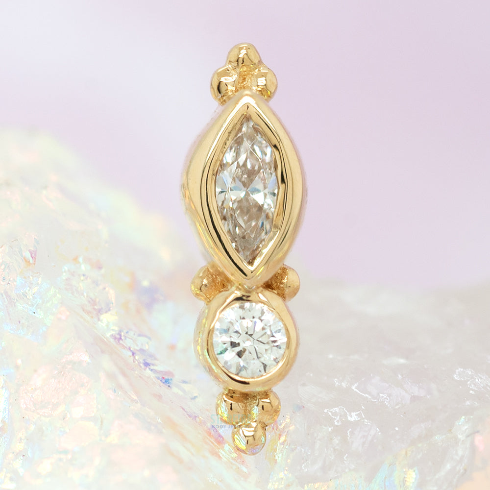 "Mai Marquise" Threaded End in Gold with White CZ's