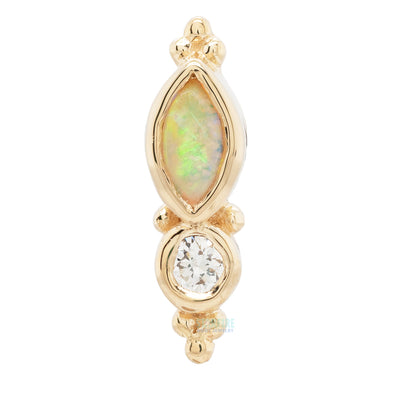 "Mai Marquise" Threaded End in Gold with Genuine White Opal & Diamond