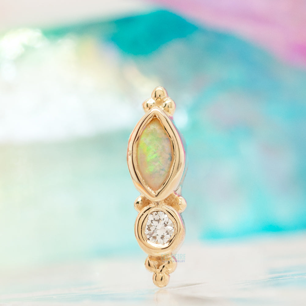 "Mai Marquise" Threaded End in Gold with Genuine White Opal & Diamond