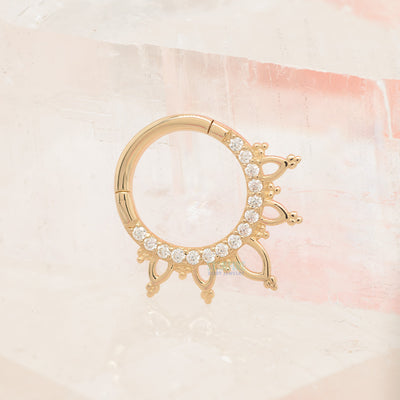 "Indra" Hinge Ring / Clicker in Gold with CZ's