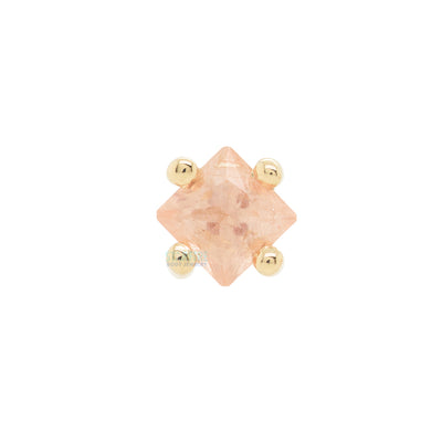 Prong-Set Princess-Cut Oregon Sunstone on Axis Nostril Screw in Gold