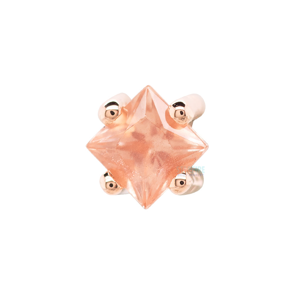 Prong-Set Princess-Cut Threaded End in Gold with Oregon Sunstone on Axis