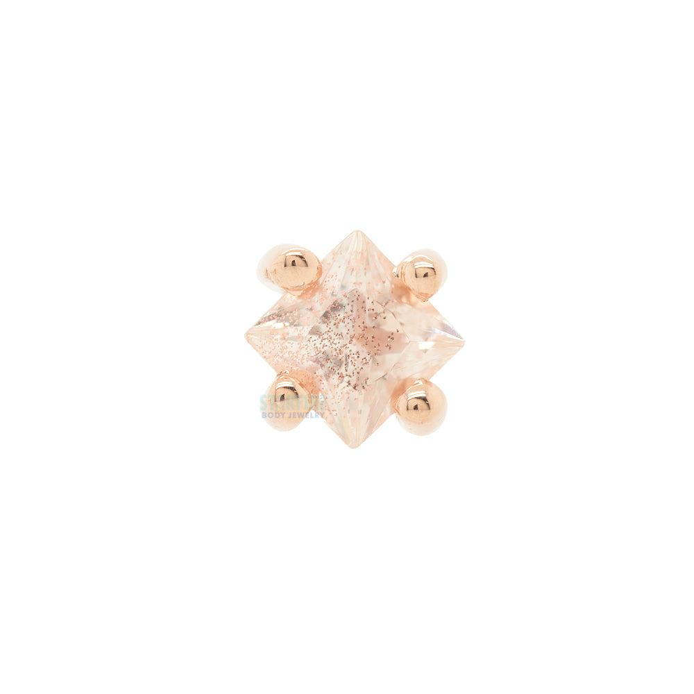 Prong-Set Princess-Cut Threaded End in Gold with Oregon Sunstone ON AXIS