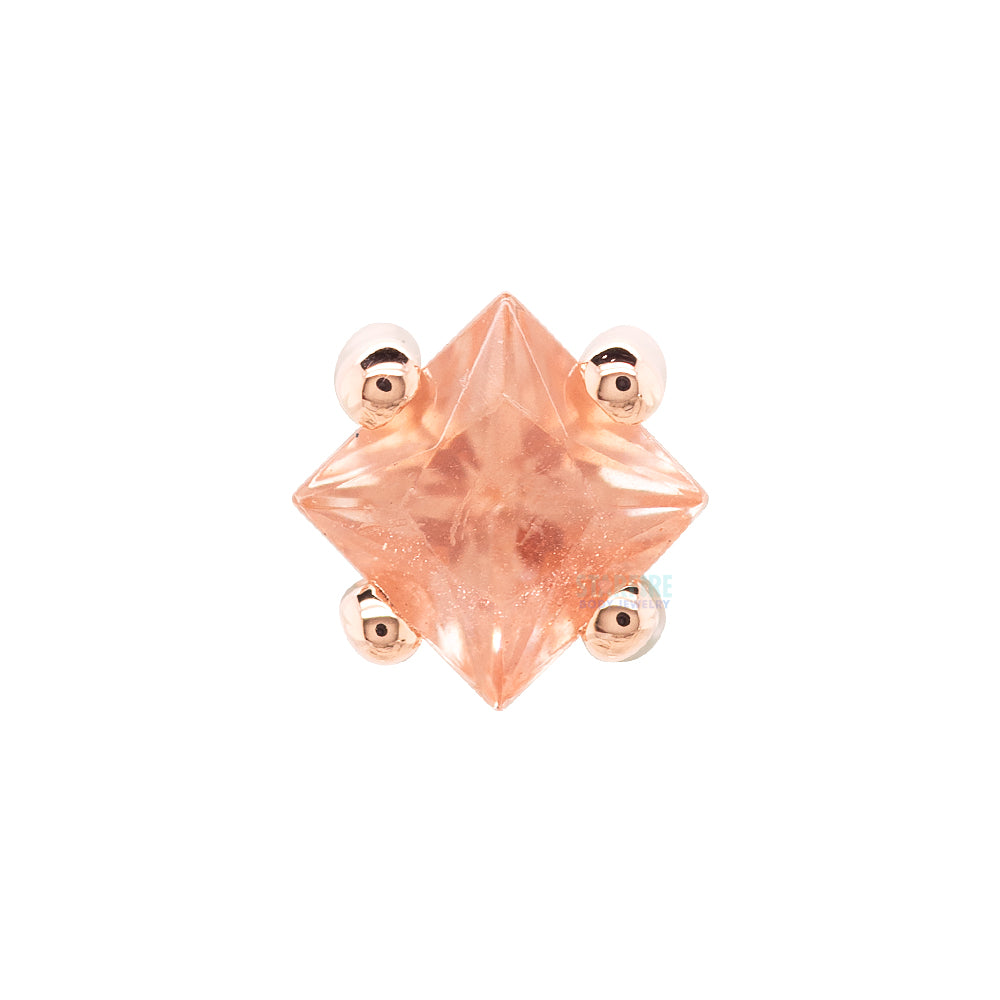 Prong-Set Princess-Cut Threaded End in Gold with Oregon Sunstone ON AXIS
