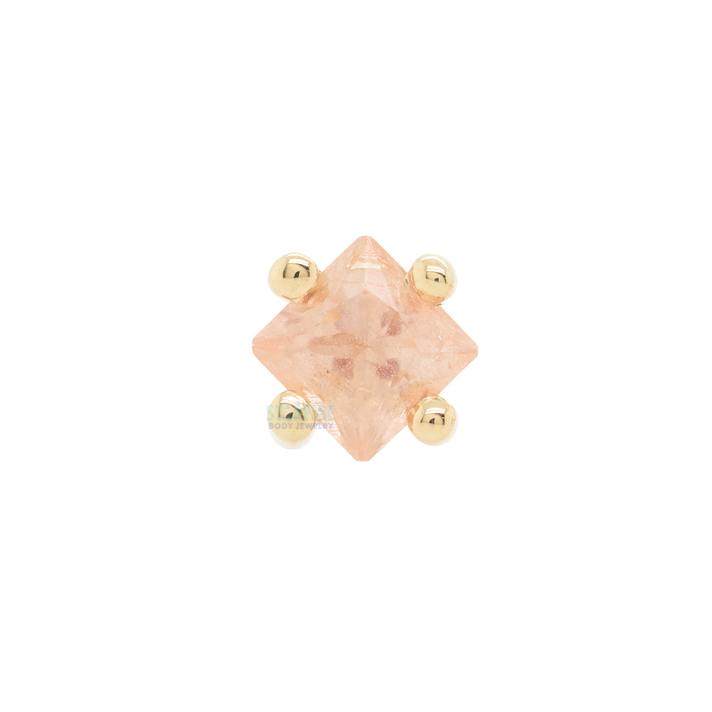 Prong-Set Princess-Cut Threaded End in Gold with Oregon Sunstone on Axis