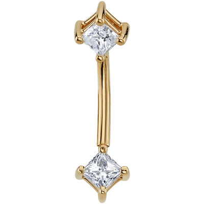 Gold Curved Barbell with Prong-Set Princess-Cut DIAMONDS