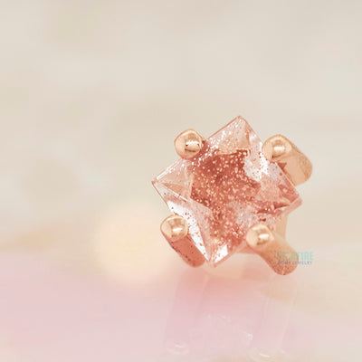 Prong-Set Princess-Cut Threaded End in Gold with Oregon Sunstone ON AXIS