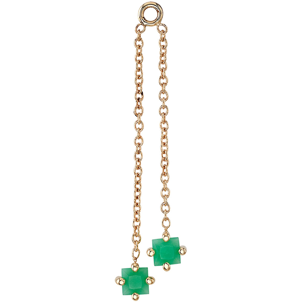 Prong-Set Princess-Cut Chain Charm in Gold with Double Chrysoprase ON AXIS