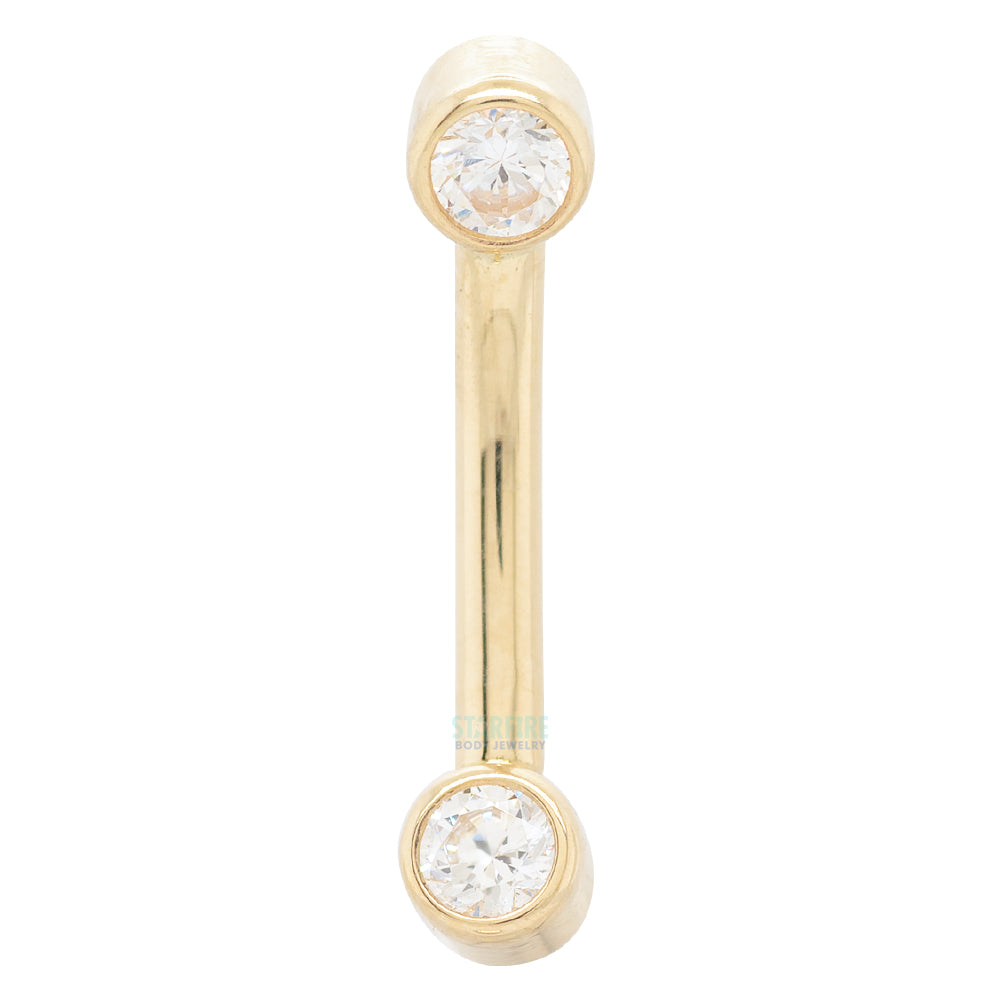 Gold Curved Barbell with White CZ's in Forward Facing Bezels