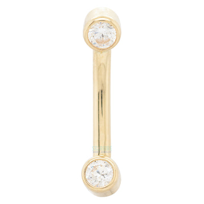 Gold Curved Barbell with White CZ's in Forward Facing Bezels