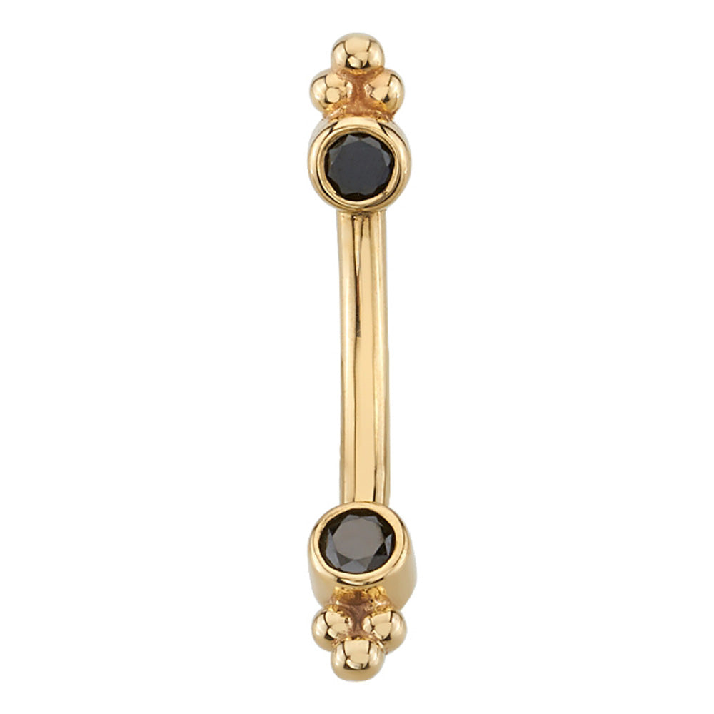 Gold Curved Barbell with Black Diamonds in Forward Facing Bezels & Tri Bead Accents