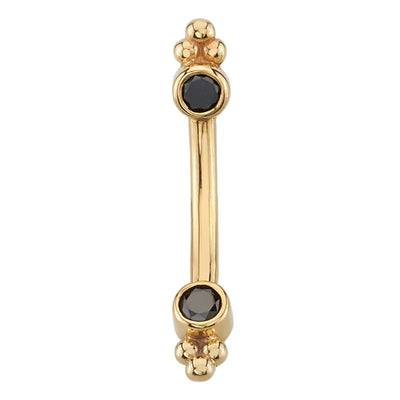 Gold Curved Barbell with DIAMONDS in Forward Facing Bezels & Tri Bead Accents