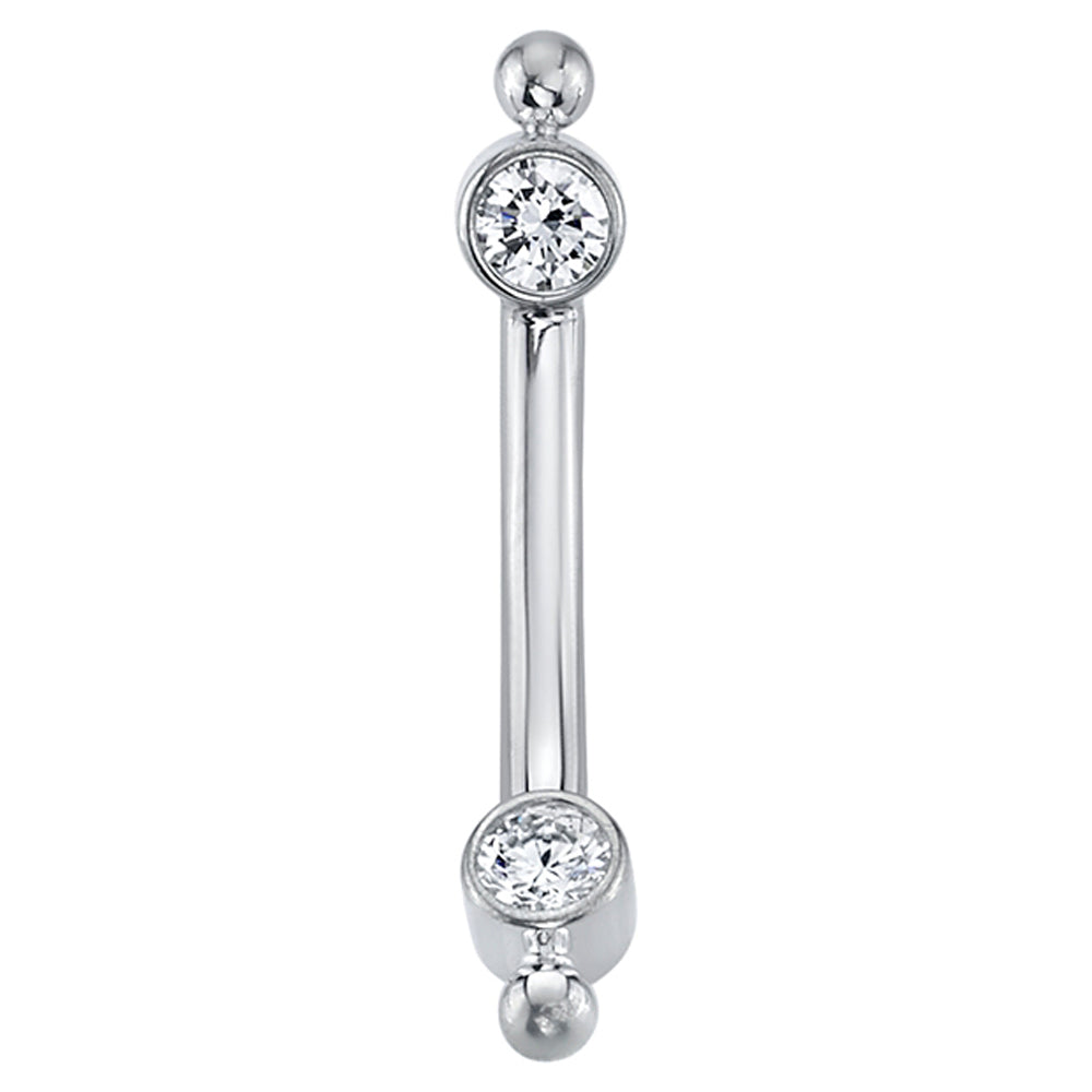 Gold Curved Barbell with White CZ's in Forward Facing Bezels & Bead Accents