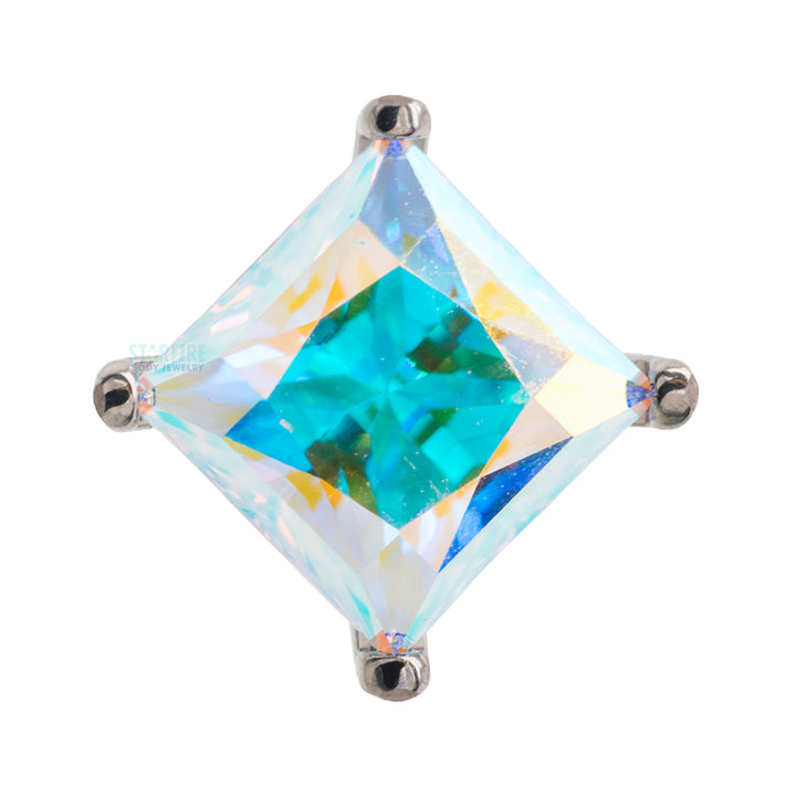 6mm Prong-Set Square Princess Star-Cut Faceted Gem on Flatback