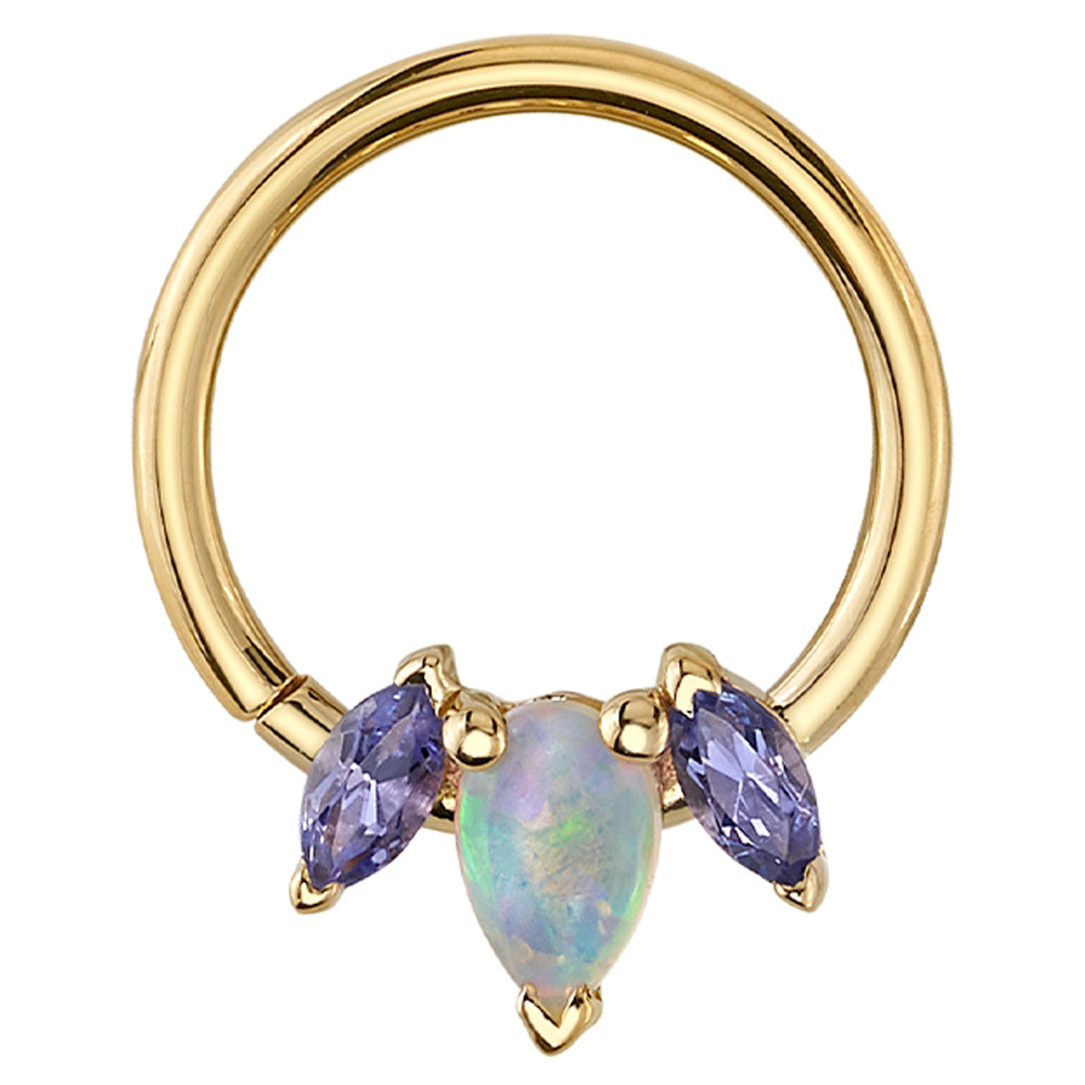 "Alana" Seam Ring in Gold with Tanzanite & Genuine White Opal