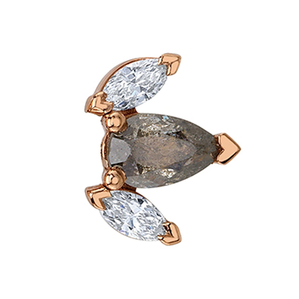 "Alana" Threaded End in Gold with Grey Diamond & White Diamonds