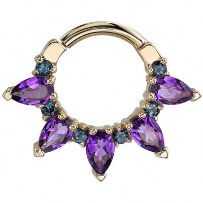 "Pear Kolo" Hinge Ring in Gold with Mystic Topaz & Amethyst