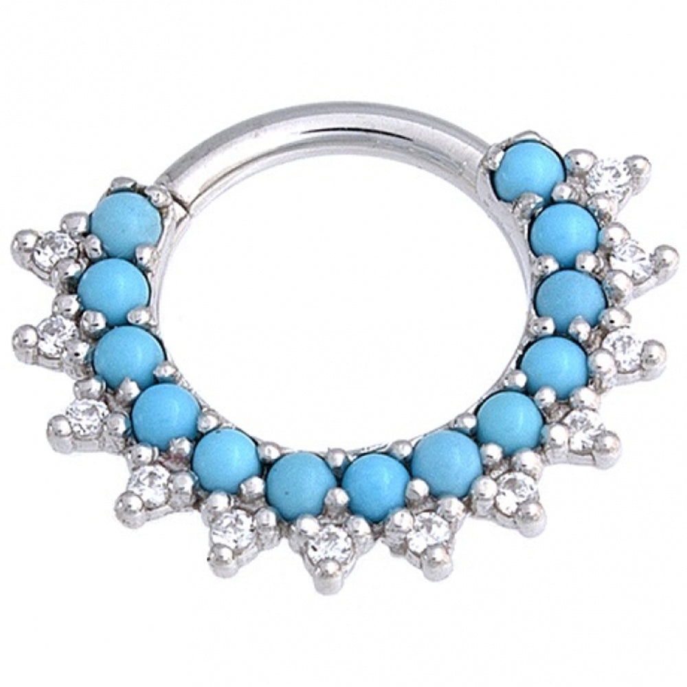 "Gem Kolo" Hinge Ring in Gold with Turquoise & White Diamonds