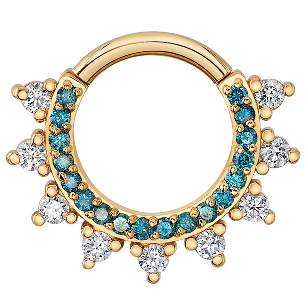 "Gem Kolo" Hinge Ring in Gold & Platinum with Ocean Blue Diamond & White Diamonds