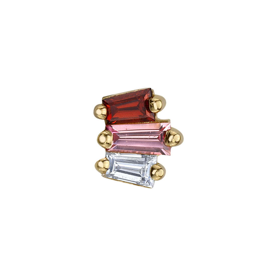 "Mini Oceane 3" Threaded End in Gold with Garnet, Padparadscha Sapphire & Diamond