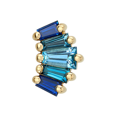 "Mini Oceane 5" Threaded End in Gold with Swiss Blue Topaz, London Blue Topaz & Blue Sapphire