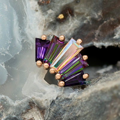 "Oceane 5" Threaded End in Gold with Amethyst, Mystic Topaz & Mercury Mist Topaz