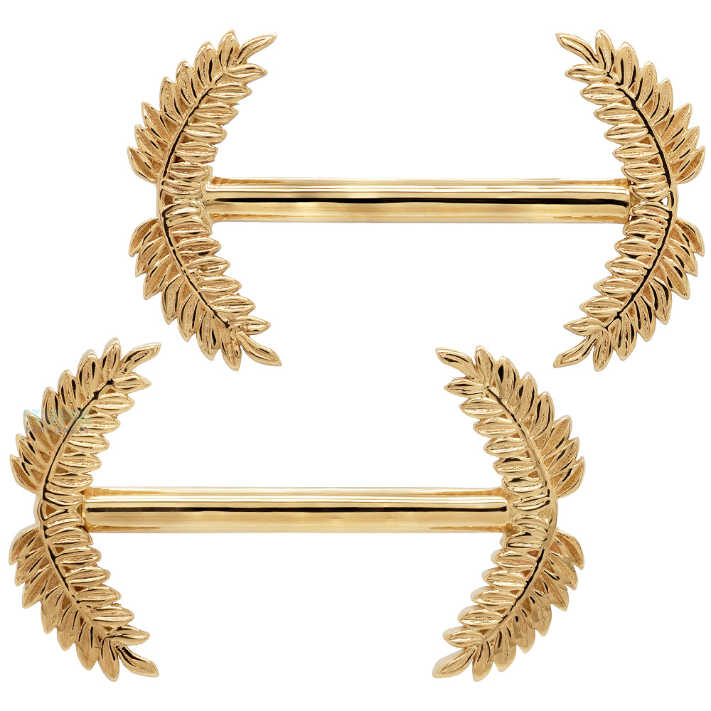 Forward Facing "Fern Bell" Nipple Barbells in Gold