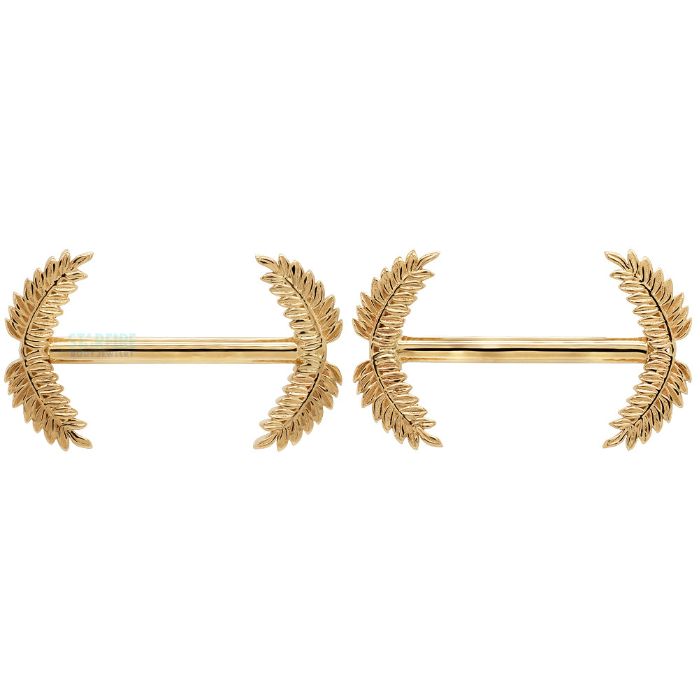 Forward Facing "Fern Bell" Nipple Barbells in Gold