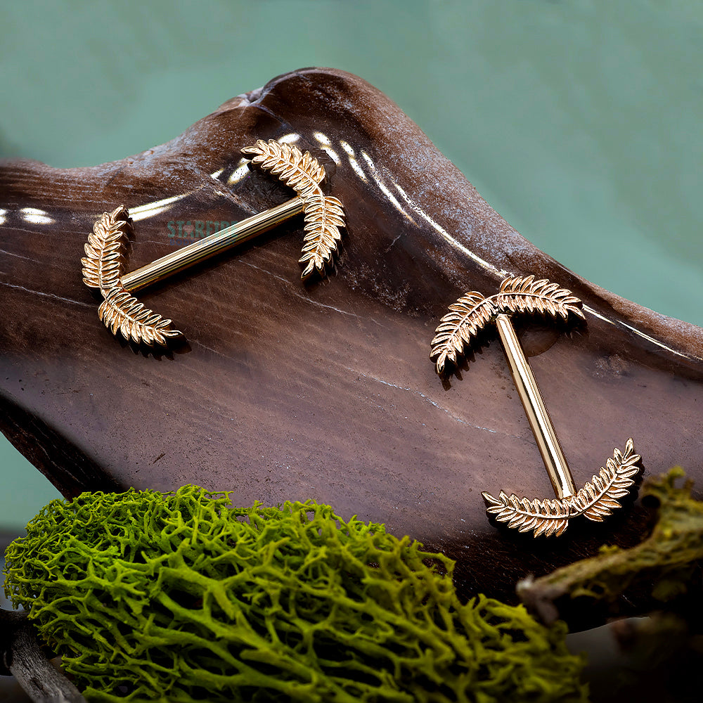 Forward Facing "Fern Bell" Nipple Barbells in Gold