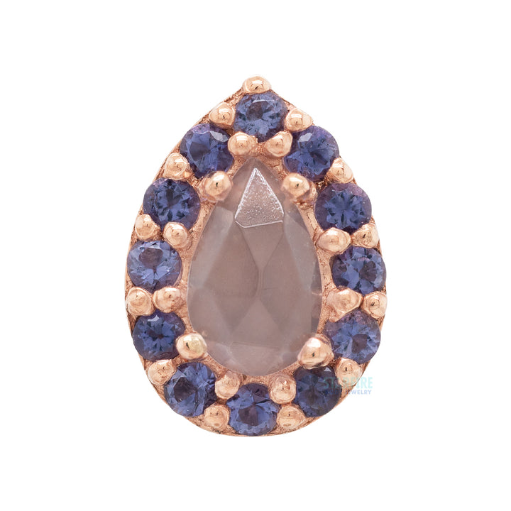 "Altura Pear" Threaded End in Gold with Rose Cut Lavender Chalcedony & Iolite